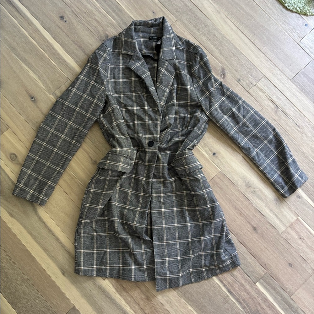 Adrianna Papell Gray Blazer with Windowpane Check